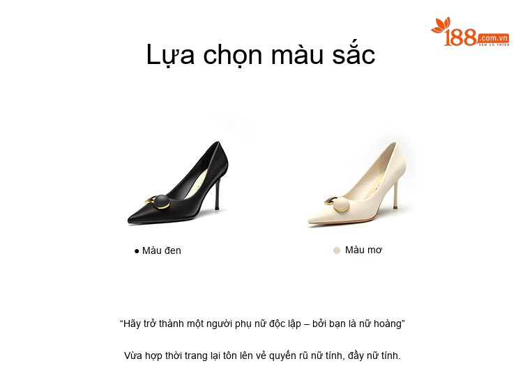 Giày Cao Gót Nữ Gót Nhọn Mũi Nhọn Chiều Cao Đế Khoảng 7cm Màu Đen, Trắng chi tiết 3