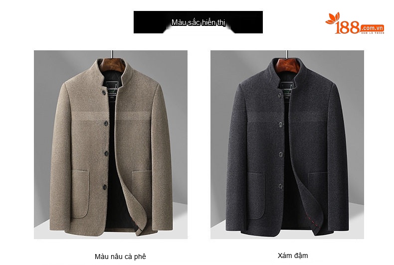 Áo Khoác Dạ Nam Trung Niên Cổ Trụ Dáng Dài Vừa Phong Cách Business Casual Màu Xám Đậm, Nâu chi tiết 11