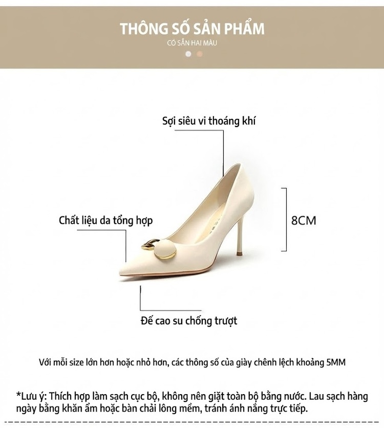 Giày Cao Gót Nữ Gót Nhọn Mũi Nhọn Chiều Cao Đế Khoảng 7cm Màu Đen, Trắng chi tiết 4