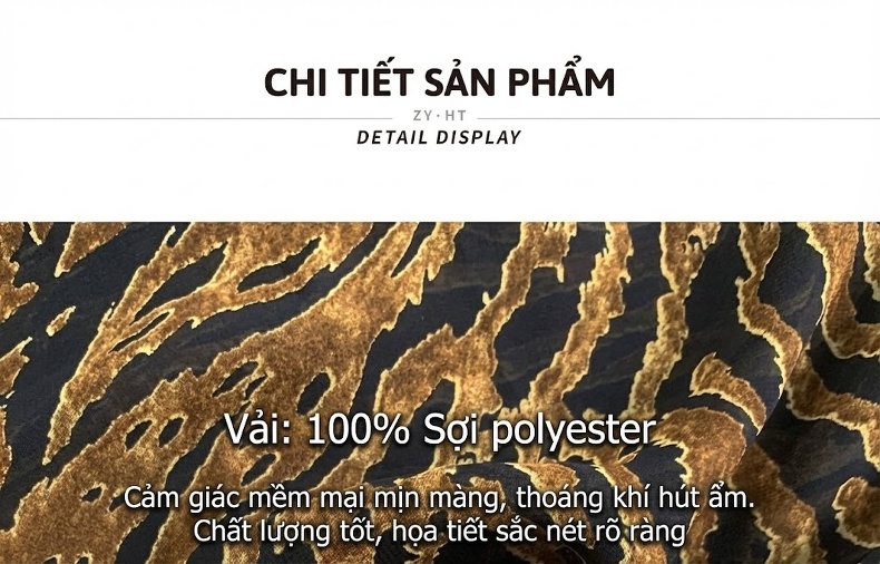 Váy liền thân Nữ Thiết Kế Cổ chữ V In Họa Tiết Da Báo Tay Dài Xếp Ly Bèo Nhún Màu Vàng, Đen chi tiết 4