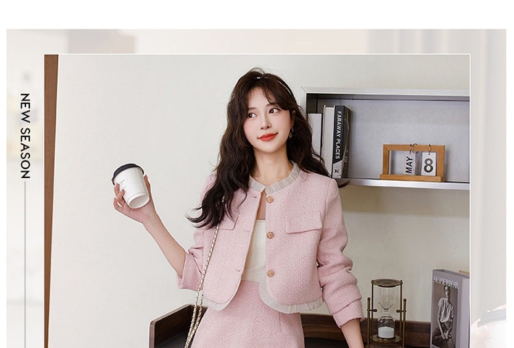 Set Áo Khoác và Chân Váy Ngắn Tiểu Thư Thanh Lịch Màu Đỏ, Hồng, Đen chi tiết 4