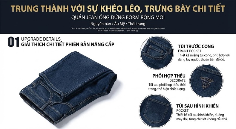 Quần Jean Nam Ống Đứng Dáng Rộng Thoải Mái Màu Xám Đen chi tiết 17