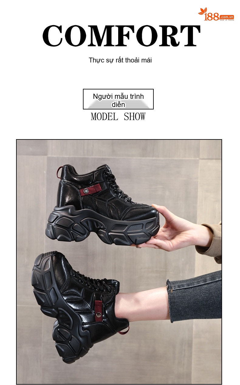 Giày Sneaker Nữ Da Bóng Đế Cao Khoảng 8.5cm Lót Lông Giữ Ấm Màu Đen, Nâu chi tiết 13