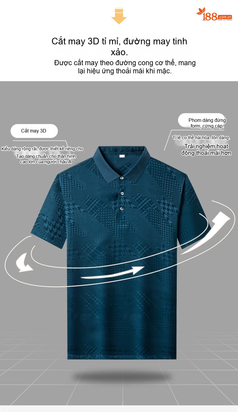 Áo Polo Nam Tay Ngắn桑蚕丝 Dệt Jacquard Thoáng Khí Màu Trắng, Xanh, Đen chi tiết 9