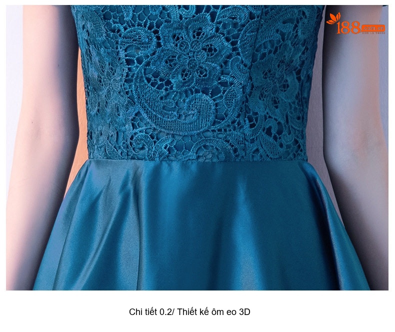 Váy Dự Tiệc dáng chữ A Cổ Tròn Tay Ngắn Dự Tiệc Cưới, Tiệc Tối Màu Xanh, Đỏ, Xanh Navy chi tiết 16