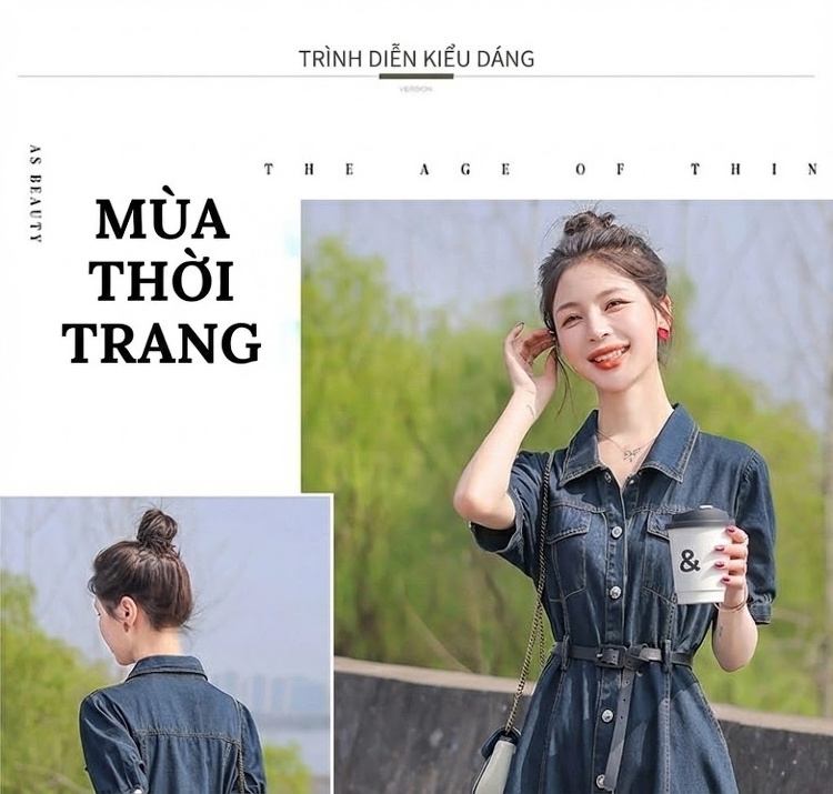 Váy Đầm Jean Dáng Dài Nữ Tính Thu Eo Kèm Đai Phong Cách Hàn Quốc chi tiết 10