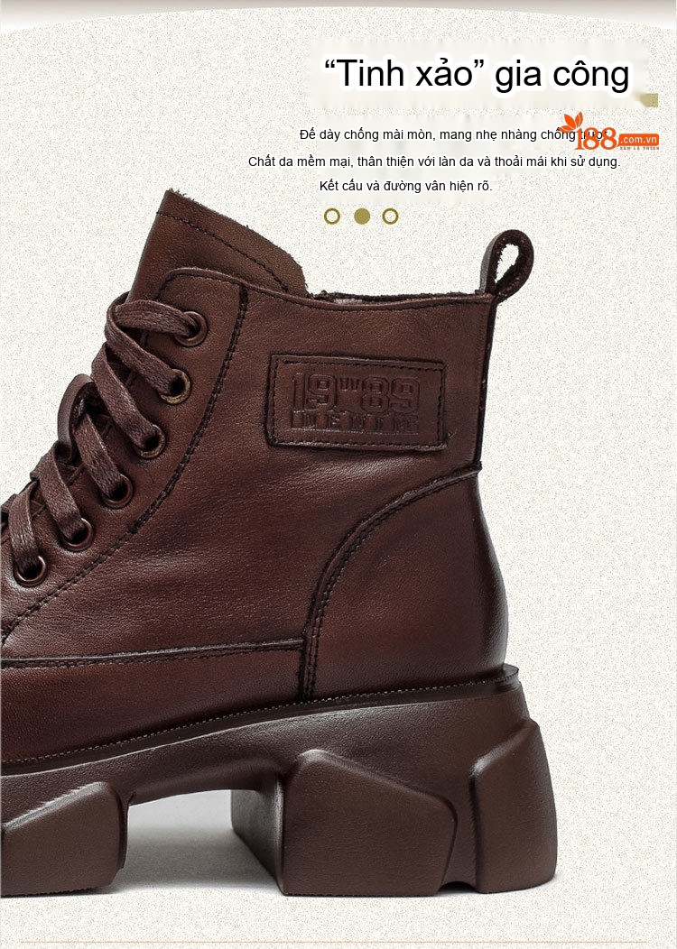 Boot Martin Nữ Da Bò Cổ Cao Đế Bánh Mì Chiều Cao Đế Khoảng 6cm Màu Đen, Nâu chi tiết 4
