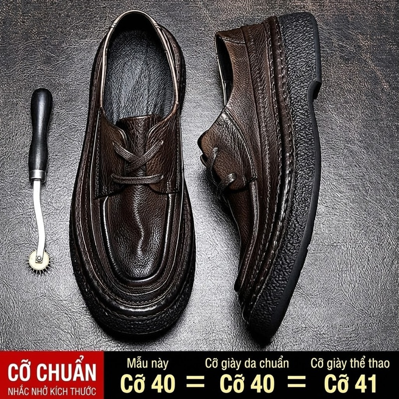 Giày Tây Buộc Dây Nam Da Thật Chiều Cao Đế Khoảng 3cm Màu Nâu, Đen