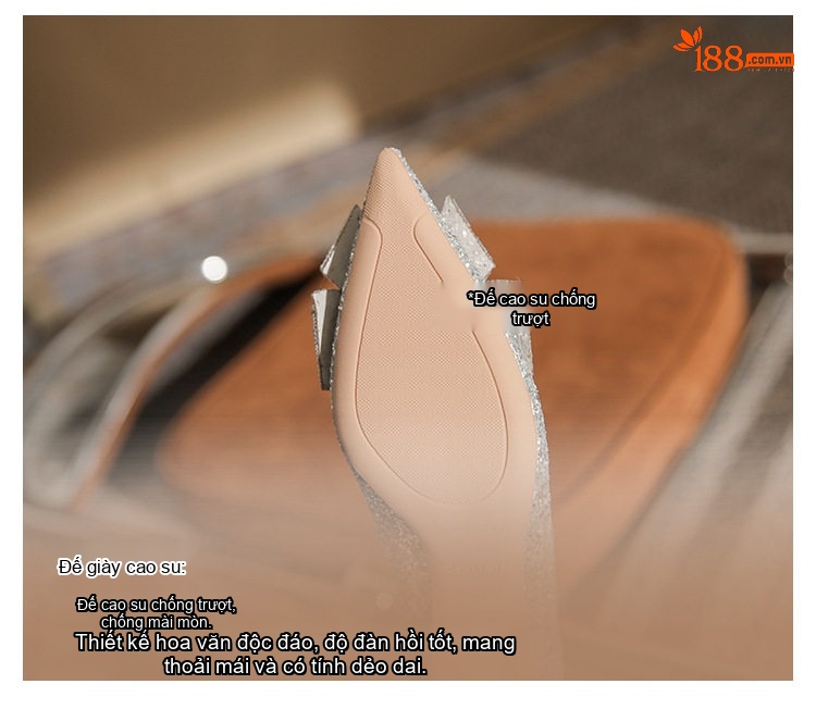 Giày Cao Gót Nữ Mũi Nhọn Chiều Cao Đế 8cm Đính Đá, Nơ Bướm chi tiết 10