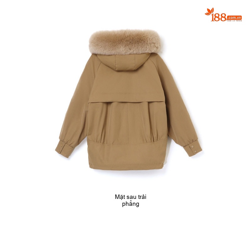 Áo Khoác Phao Nữ Ngắn Cotton Lót Lông Dày Dặn Mũ Lông Màu Nâu, Trắng chi tiết 33