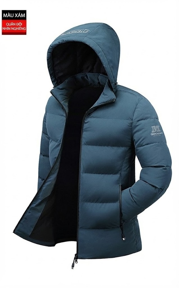 Áo Khoác Phao Nam Dáng Dài Có Mũ Trùm Đầu Cotton Dày Dặn Màu Đen, Xanh Dương, Xanh... chi tiết 26