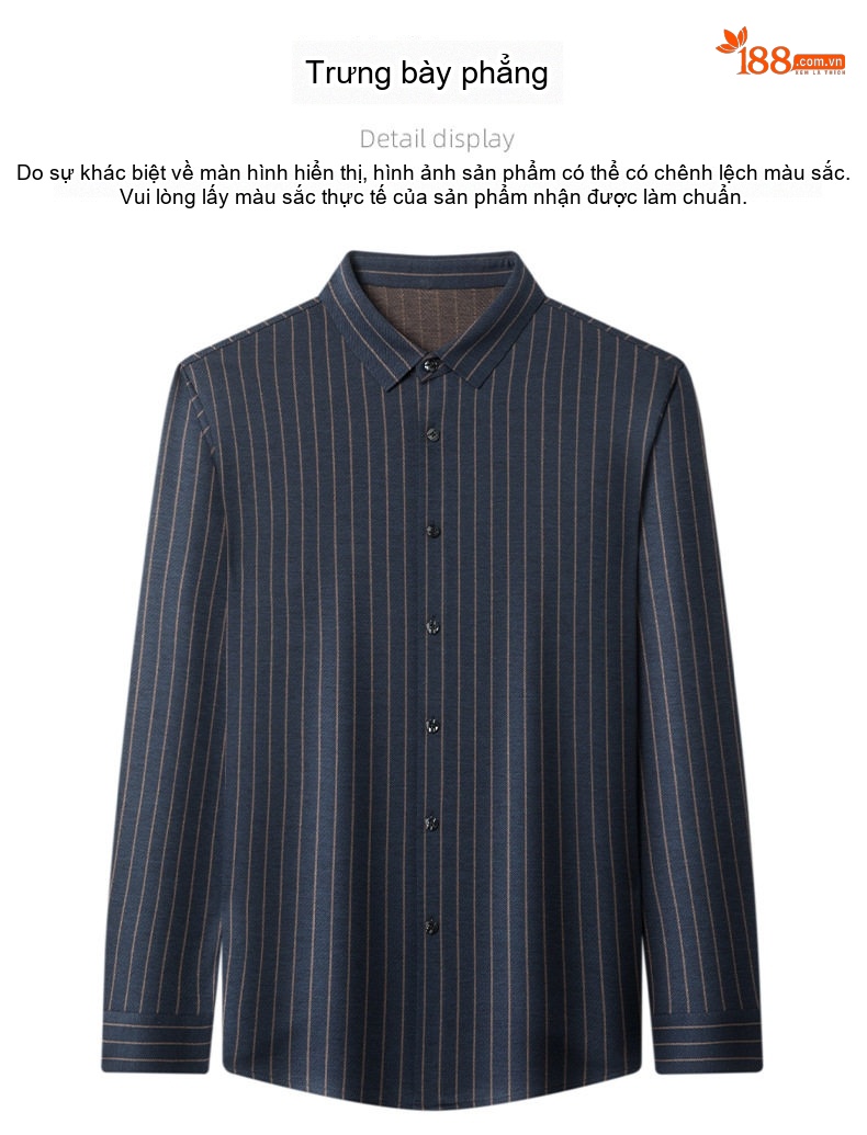 Áo Sơ Mi Nam Dài Tay Wool Kẻ Sọc Chống Nhăn Phong Cách Doanh Nhân Màu Đen, Đỏ chi tiết 4