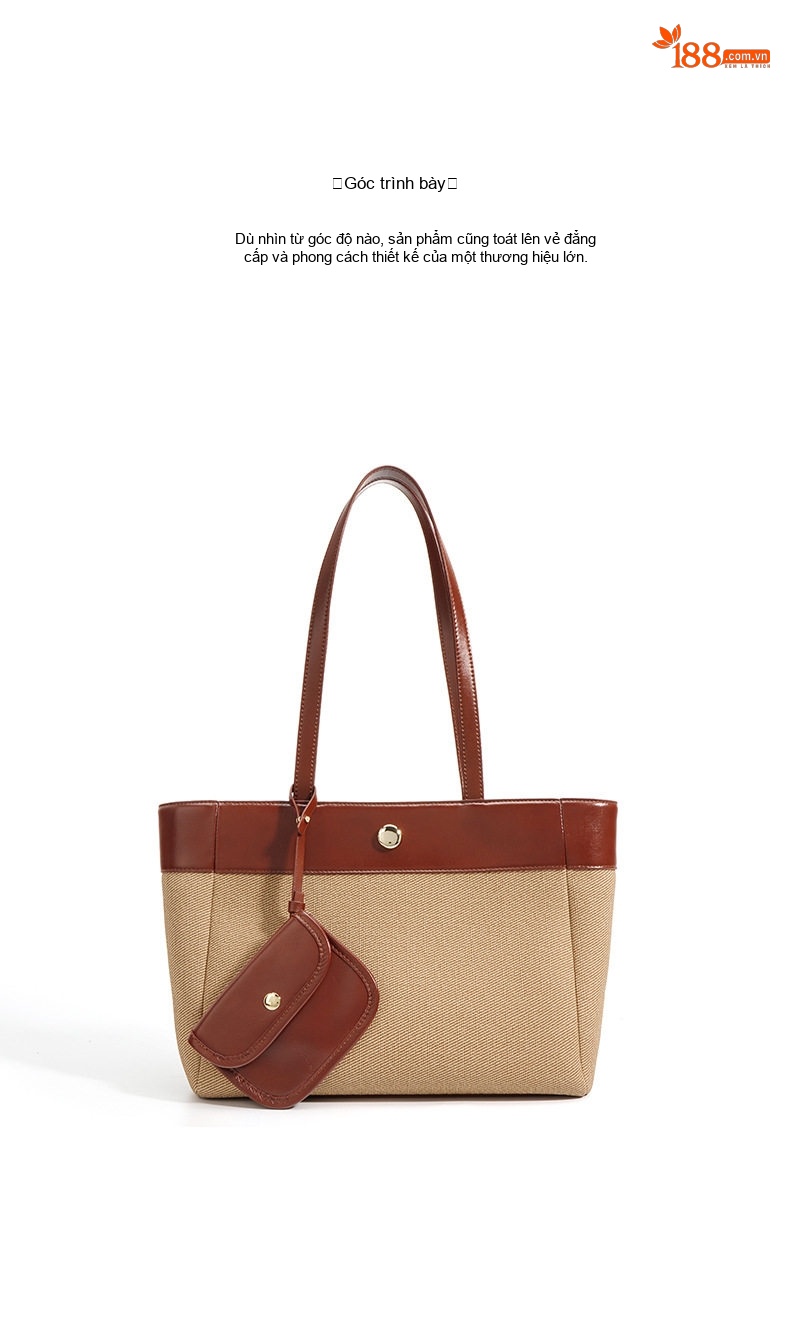 Túi Tote Nữ Thiết Kế Tối Giản Phối Màu Vải Canvas Da Bóng chi tiết 13
