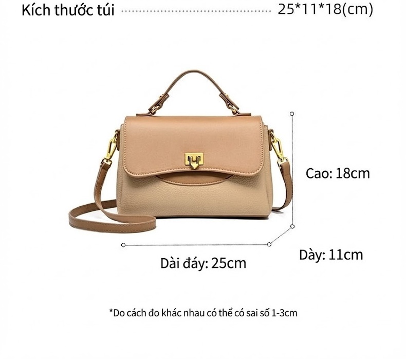 Túi Đeo Vai Nữ Phối Màu Da Bóng Cao Cấp, Túi Xách Tay Đeo Chéo Tiện Dụng Màu Be, Nâu, Đen chi tiết 2