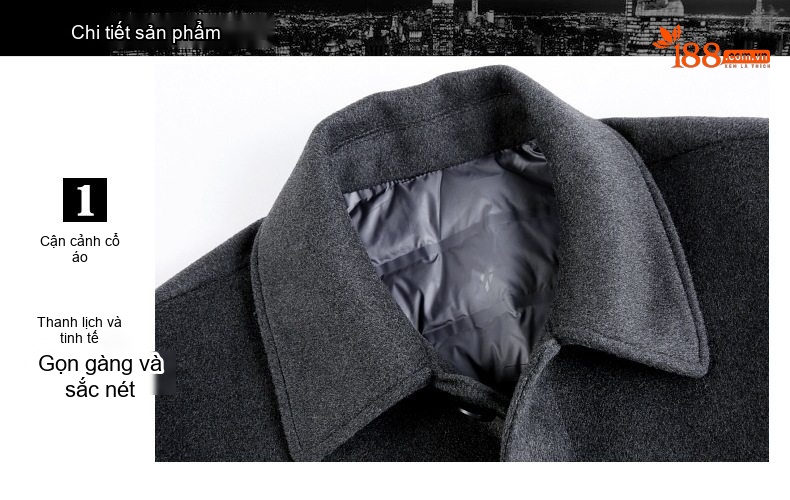 Áo Khoác Dạ Nam Lông Cừu Giữ Ấm Cổ Bẻ Lịch Lãm Màu Xám, Đen chi tiết 16