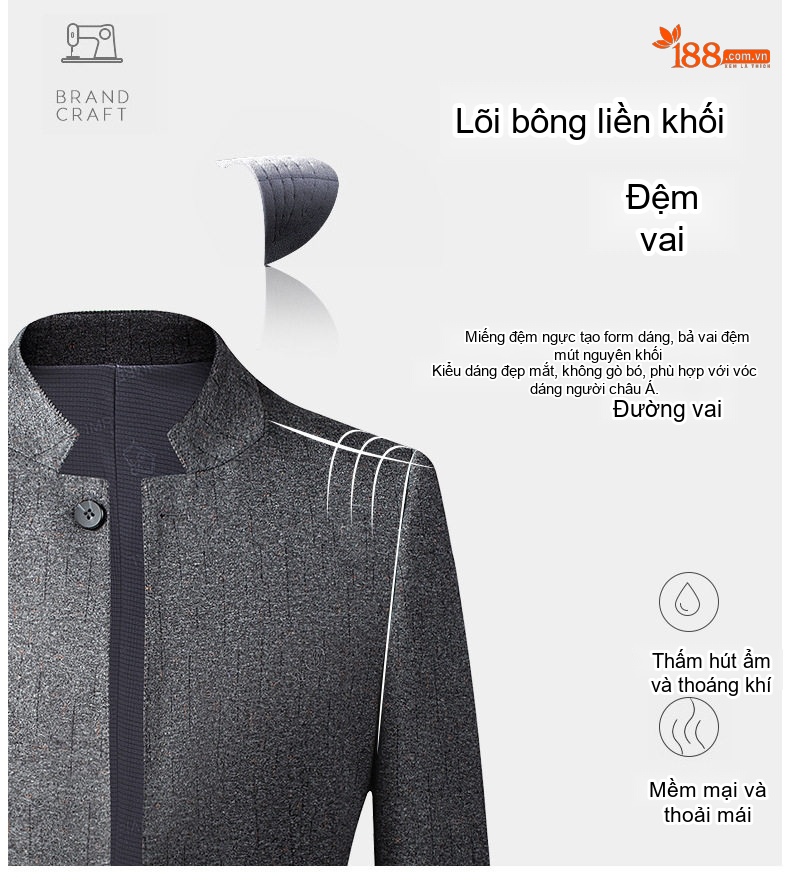 Áo Vest Nam Cổ Tàu Dáng Ôm Vừa Vặn Phong Cách Hàn Quốc Màu Xám chi tiết 8