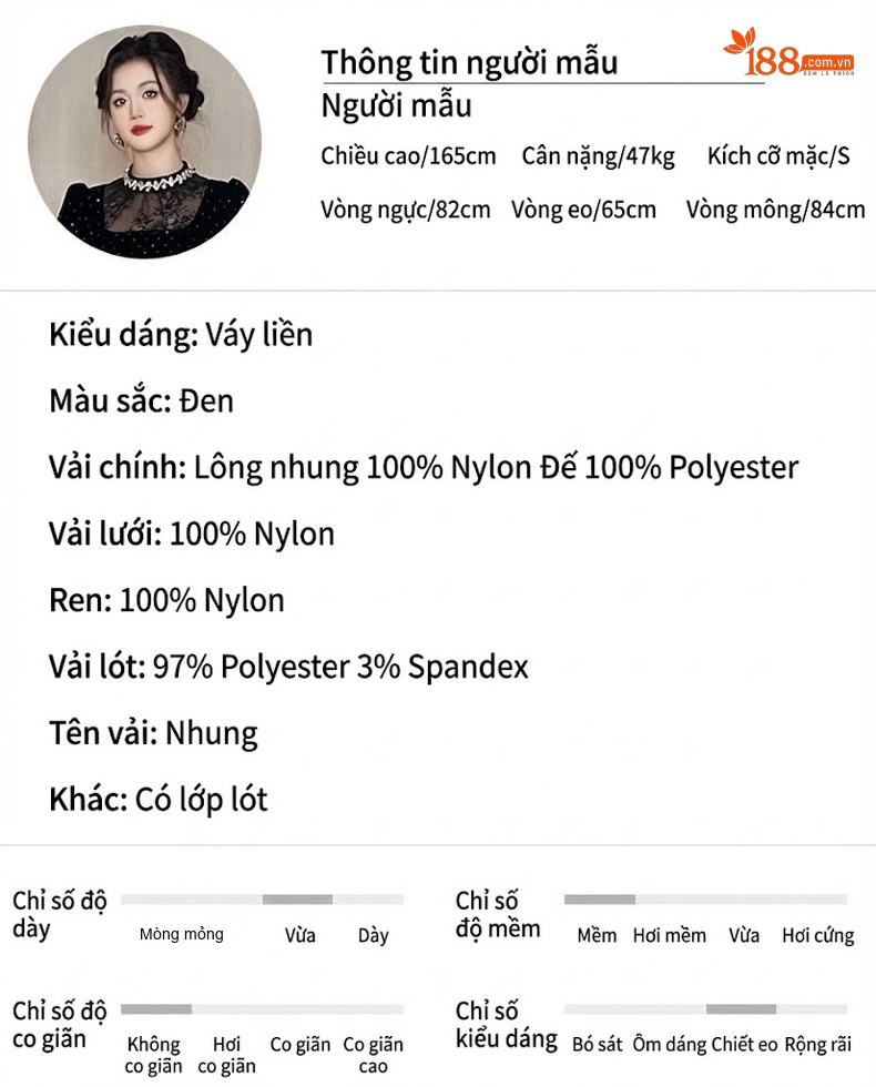 Váy Đầm Midi Nữ Tay Dài Cổ Tròn Thu Đông Phong Cách Pháp Chất Liệu Nhung Màu Đen chi tiết 2