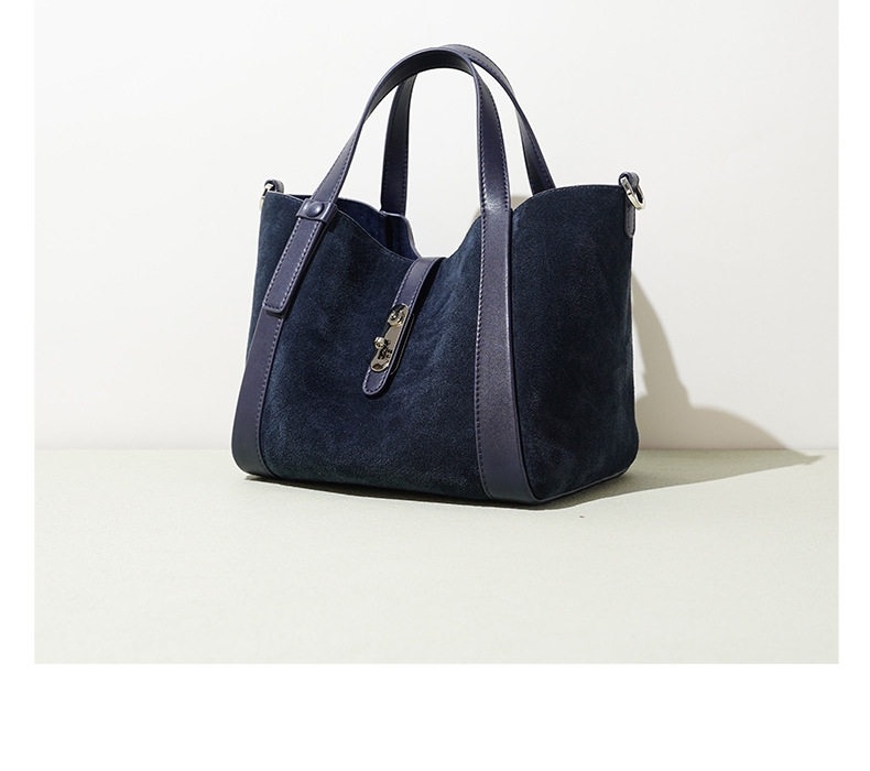 Túi Xách Tay Nữ Lớn Thiết Kế Độc Đáo Phong Cách Retro Màu Xanh Navy, Nâu, Tím chi tiết 3