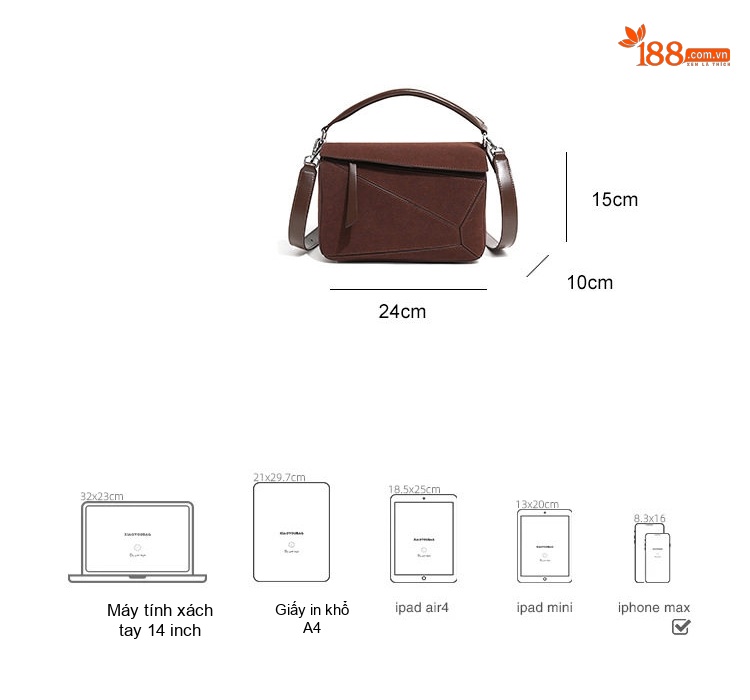 Túi Xách Nữ Mini Họa Tiết Trám Da Mềm Hình Học, Túi Đeo Vai, Túi Xách Tay Màu Đen, Nâu, Xám, Xanh... chi tiết 22