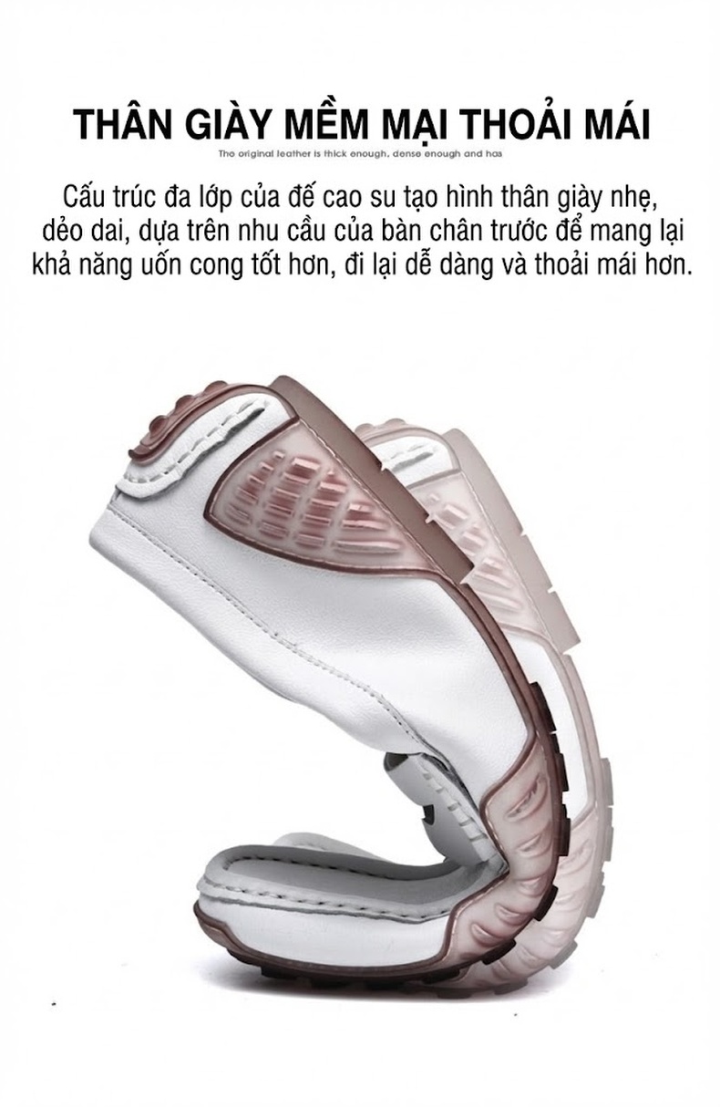 Giày Lười Nam Da Thật Thoáng Khí Chiều Cao Đế Khoảng 2cm Màu Đen, Nâu, Trắng chi tiết 10