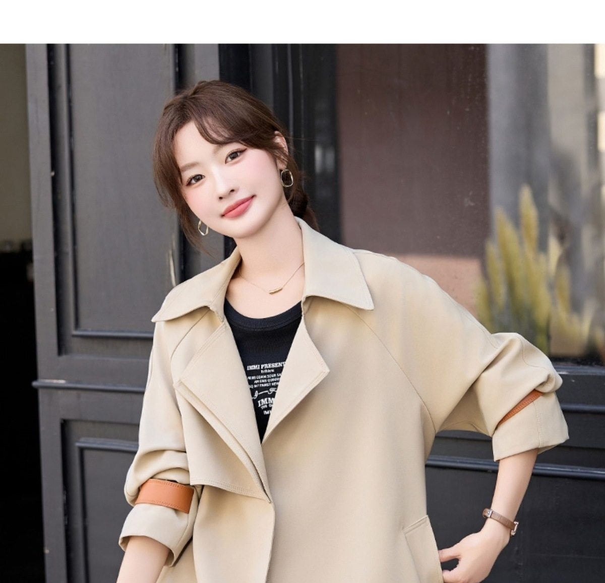 Áo Khoác Mangto Nữ Dáng Vừa Hàn Quốc Thanh Lịch Màu Be, Nâu Đất chi tiết 10