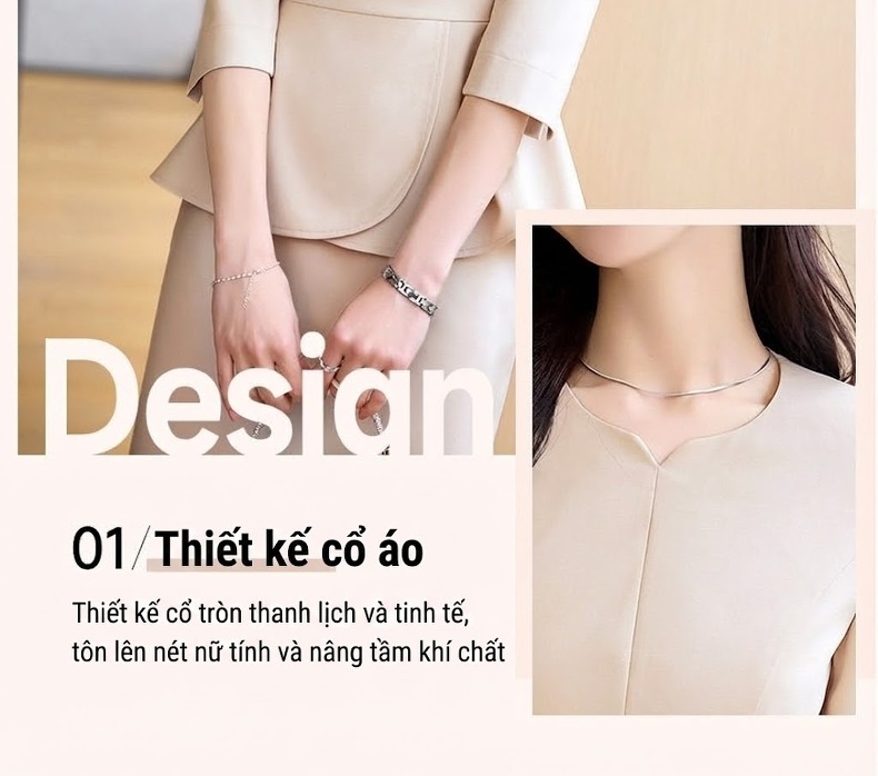 Bộ Vest Công Sở Nữ Tay Lỡ Thiết Kế Peplum Thanh Lịch Màu Be, Đen, Xanh Navy chi tiết 8