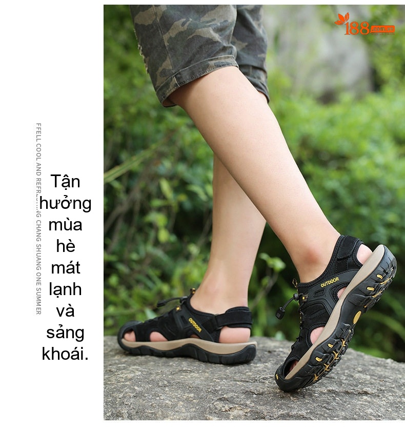 Sandal Nam Da Thật Quai Hậu Chống Va Đập Chiều Cao Đế Khoảng 3cm Màu Đen, Nâu chi tiết 8