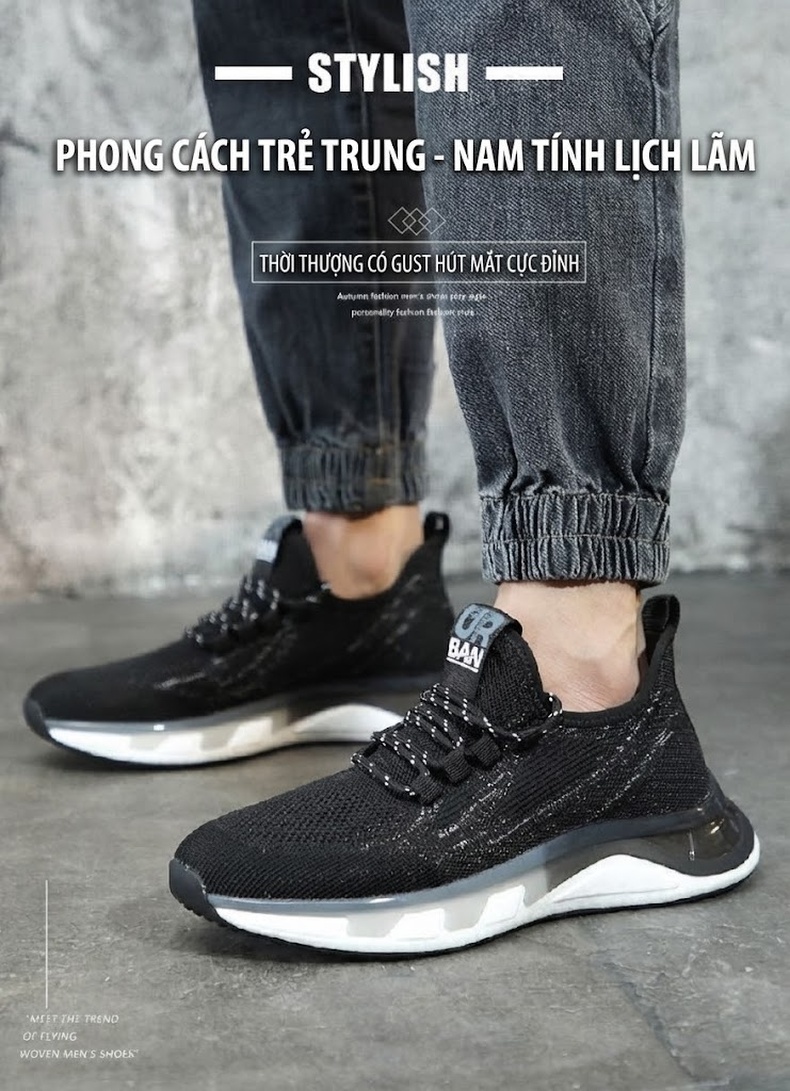 Giày Thể Thao Nam Vải Lưới Thoáng Khí Chiều Cao Đế Khoảng 4cm Màu Đen chi tiết 1