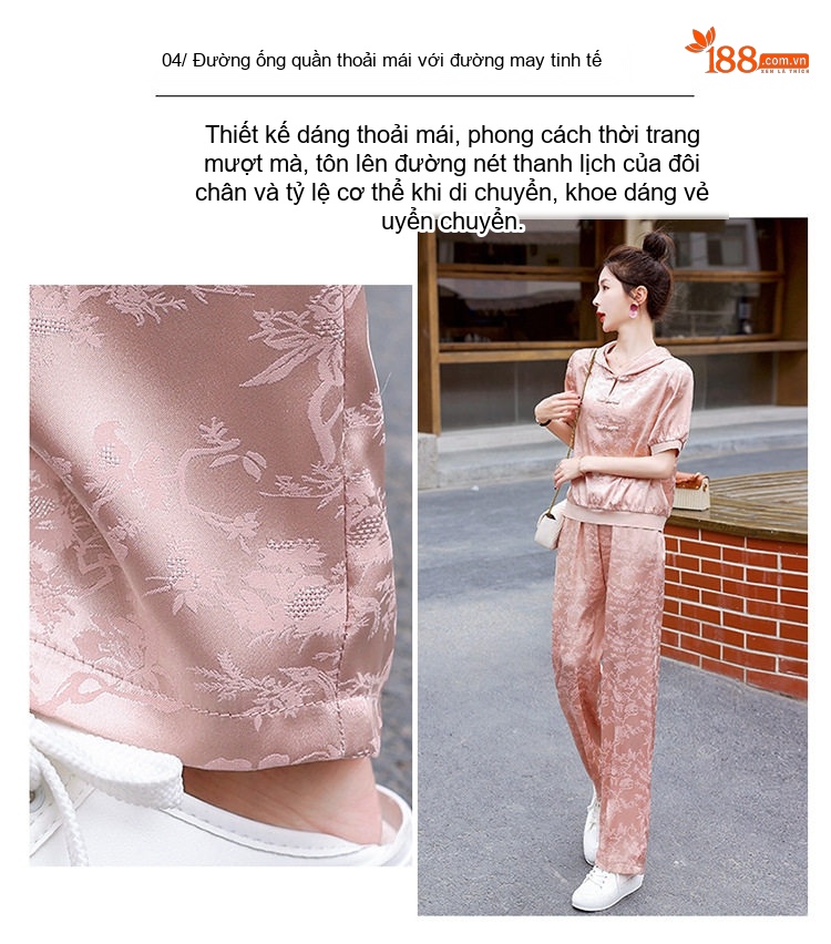 Bộ Quần Áo Nữ Họa Tiết Thêu, Cổ Tàu, Tay Ngắn Phong Cách Retro Màu Vàng, Hồng chi tiết 11