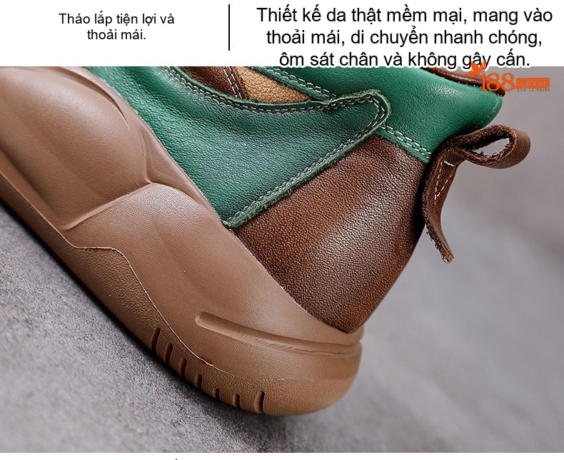 Giày Boot Nữ Da Bò Cổ Cao Thắt Dây Chiều Cao Đế Khoảng 5cm Màu Nâu, Vàng Be, Xanh Lá chi tiết 8