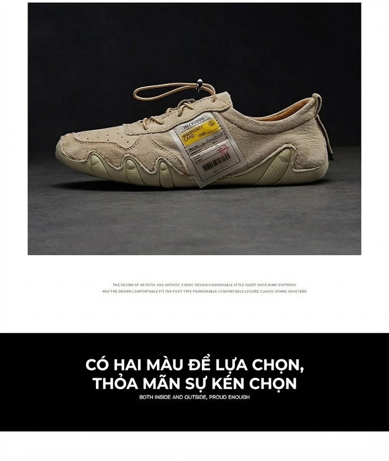 Giày Mọi Nam Da Mờ Thoáng Khí Đế Bệt Chiều Cao Đế Khoảng 2cm Màu Xám, Kem chi tiết 22