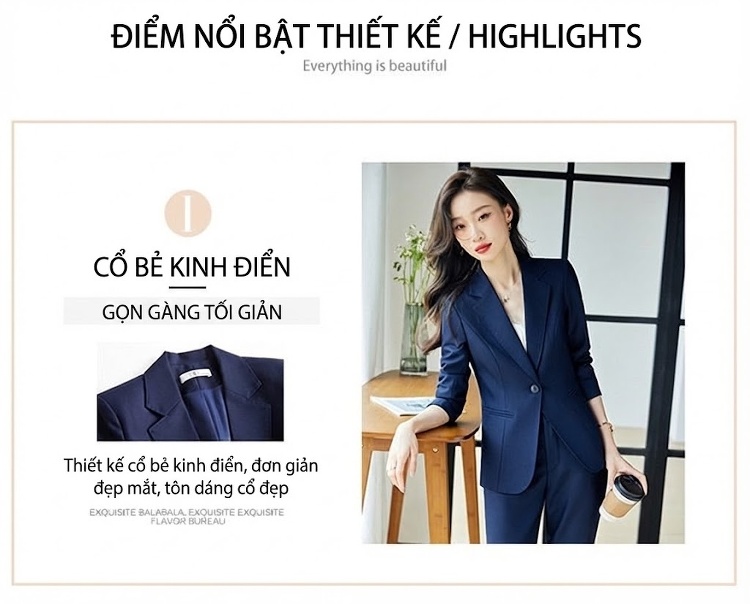 Bộ Vest Công Sở Nữ Dáng Ôm Tay Dài Phong Cách Thời Trang Màu Đen, Xanh Navy, Nâu chi tiết 7
