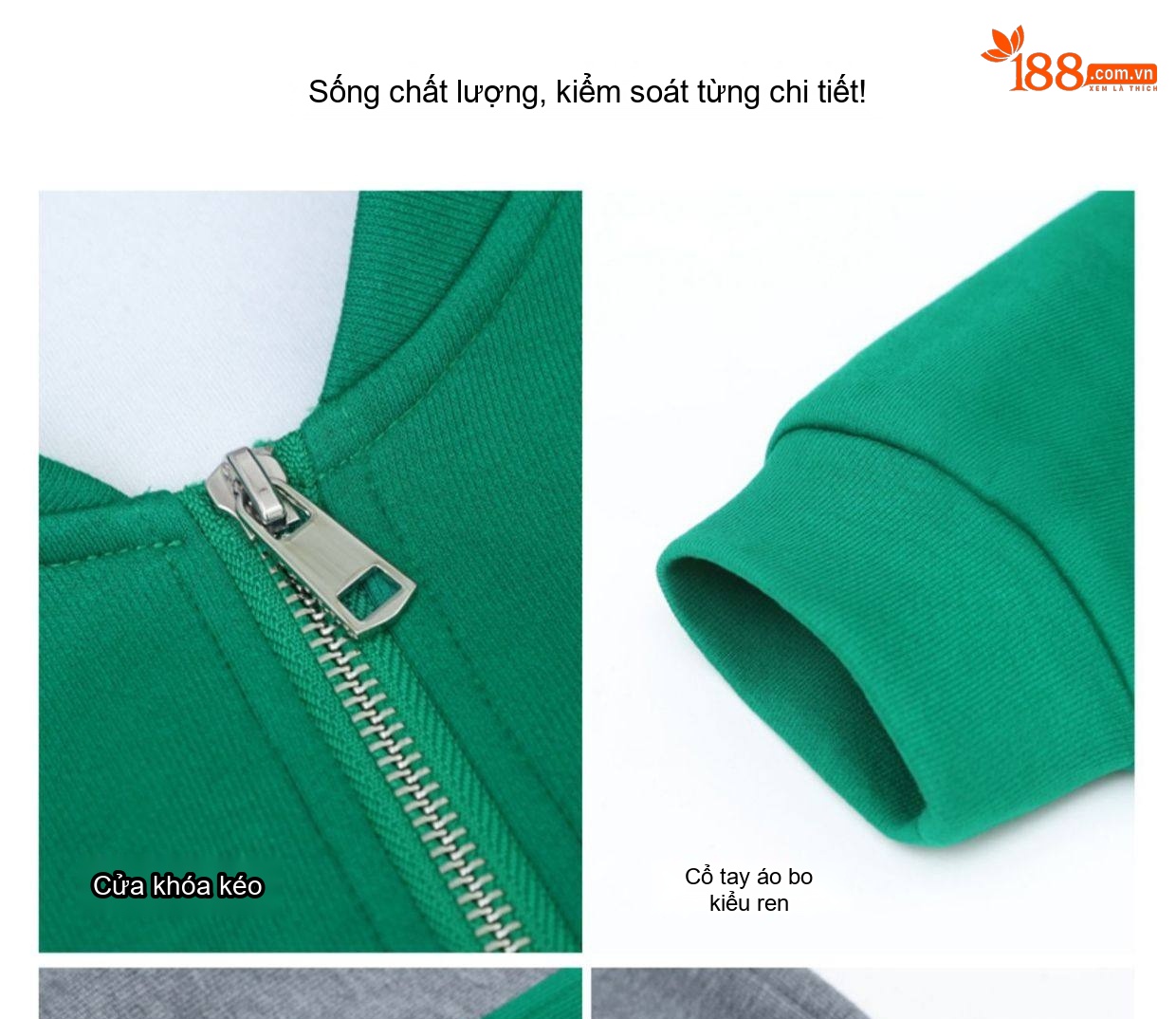 Bộ Đồ Thể Thao Nữ Thu Đông Áo Khoác Dáng Bomber Quần Dài Màu Xanh Lá, Cam, Xám, Đen chi tiết 9