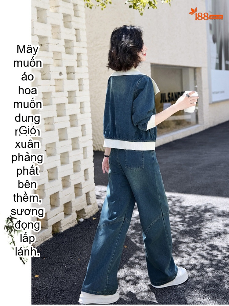 Set Bộ Quần Áo Jean Nữ Thiết Kế Khoét Nối Màu Sắc Trẻ Trung chi tiết 15