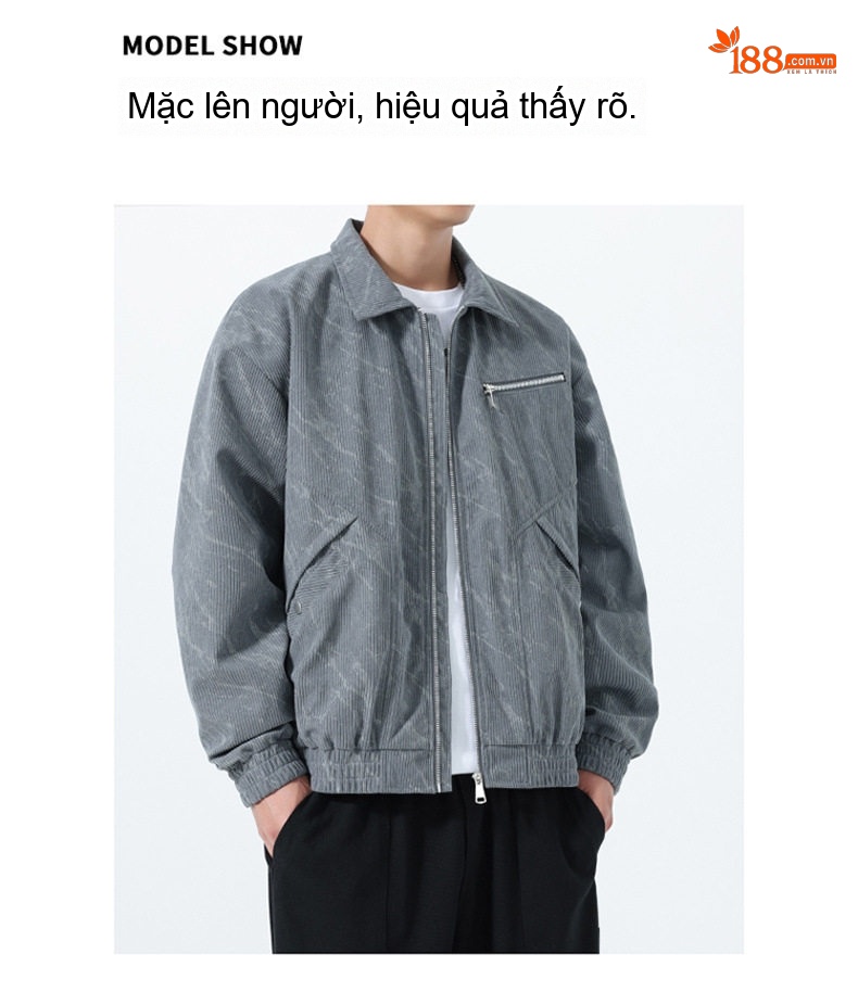 Áo Khoác Nam Cổ Bẻ Dáng Ngắn Phong Cách Retro Vải Đũi Màu Xám, Đen, Xanh Rêu, Nâu chi tiết 11