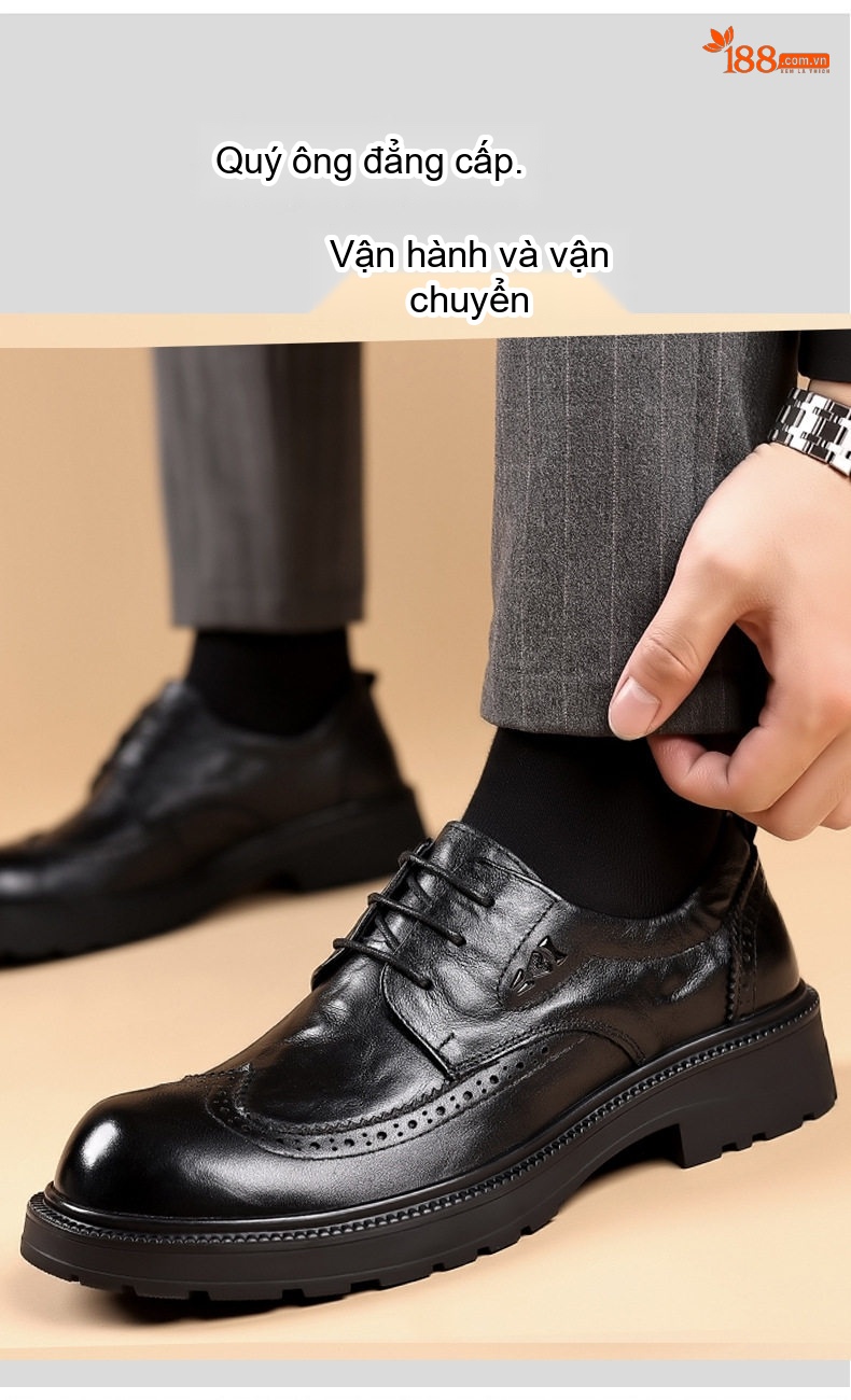 Giày Tây Buộc Dây Nam Da Bò Mềm Chiều Cao Đế Khoảng 3cm Màu Đen, Đỏ Rượu chi tiết 3