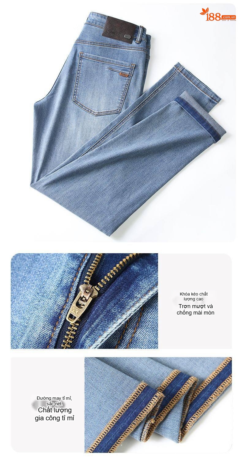 Quần Jean Nam Ống Đứng Co Giãn Lyocell Tencel Màu Xanh Dương chi tiết 5