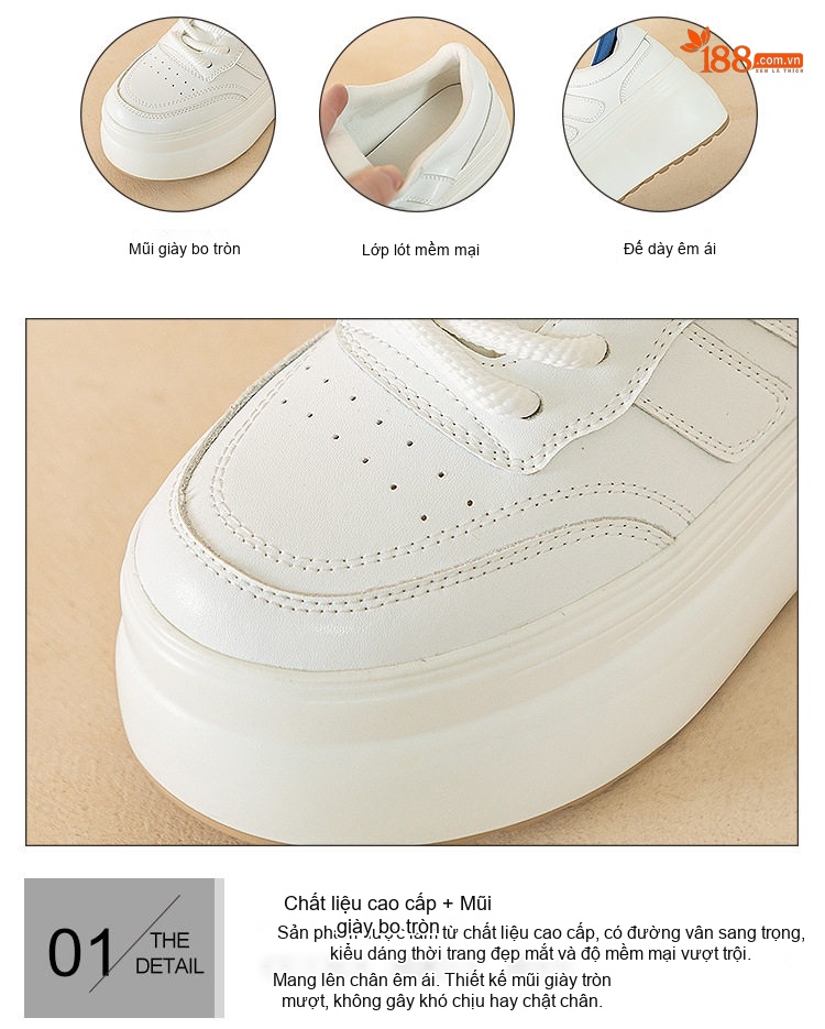 Giày Thể Thao Nữ Đế Cao Chiều Cao Đế Khoảng 5cm Phối Màu Đen, Trắng chi tiết 7