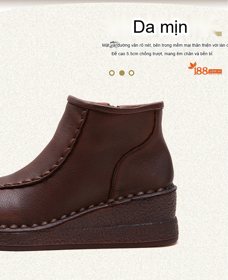 Boot Nữ Da Bò Đế Xuồng Retro Chiều Cao Đế Khoảng 4cm Màu Nâu, Đen chi tiết 4