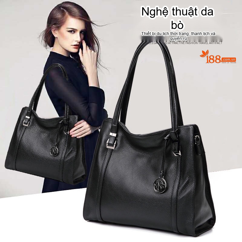 Túi Xách Tay Nữ Da Bò Sức Chứa Lớn Đeo Vai, Đeo Chéo Màu Đen chi tiết 7