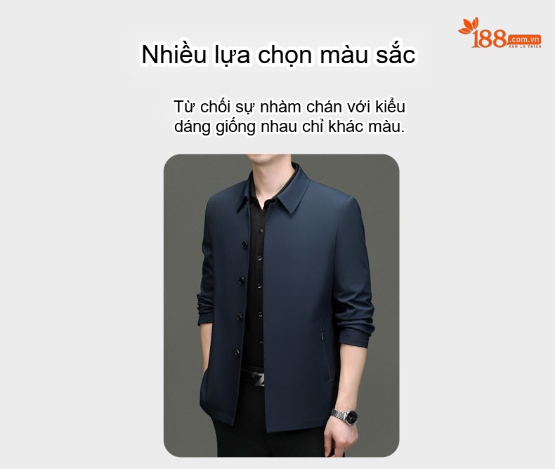 Áo Khoác Nam Cổ Bẻ Cúc Bấm Trung Niên Chất Vải Mềm Mịn Không Nhăn Màu Xanh Navy, Xám chi tiết 9