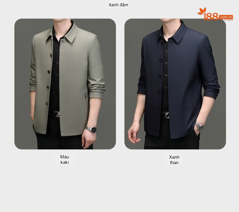Áo Khoác Nam Cổ Bẻ Cúc Bấm Trung Niên Chất Vải Mềm Mịn Không Nhăn Màu Xanh Navy, Xám chi tiết 10