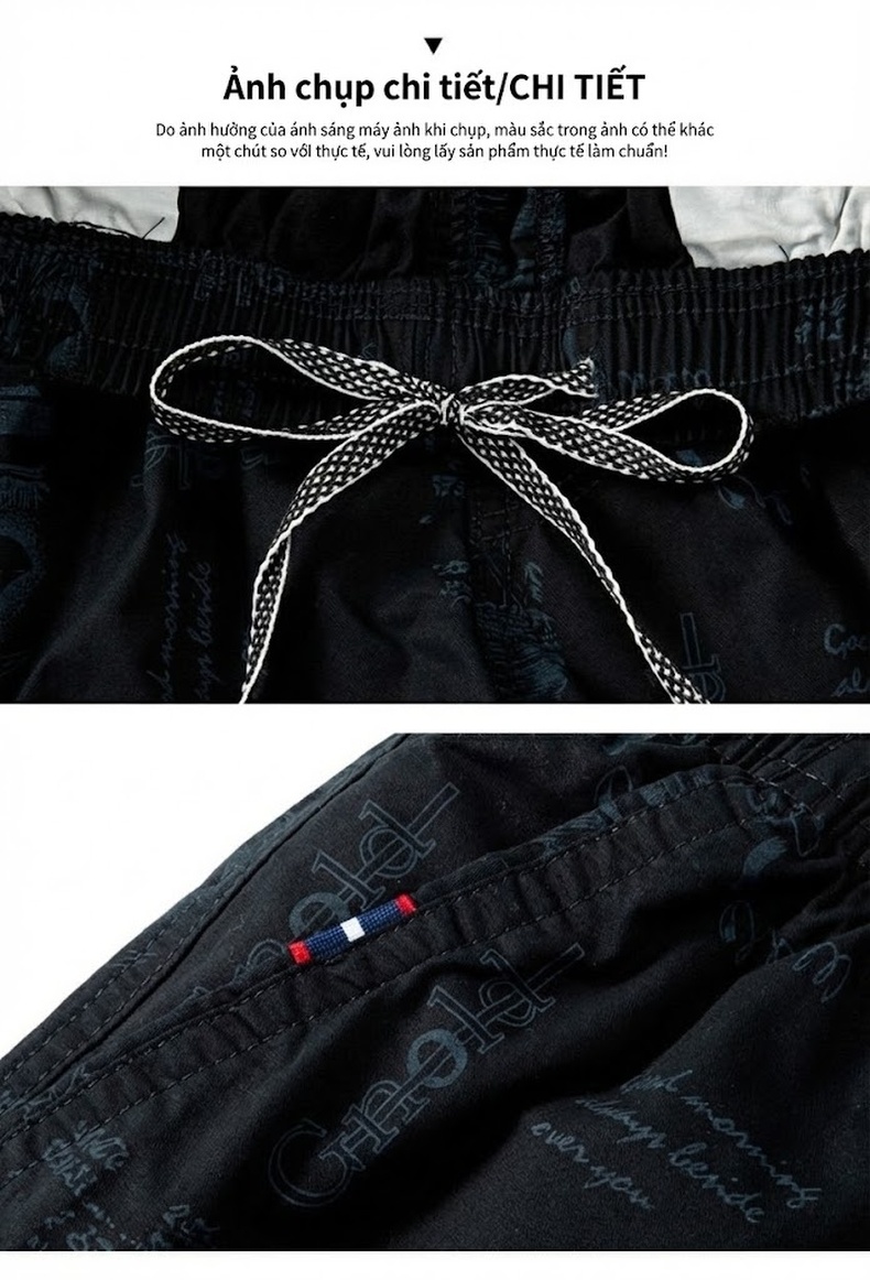 Quần Short Nam Thể Thao Cotton Lưng Thun Co Giãn Thoáng Khí Màu Xanh Navy, Xám, Đen chi tiết 11