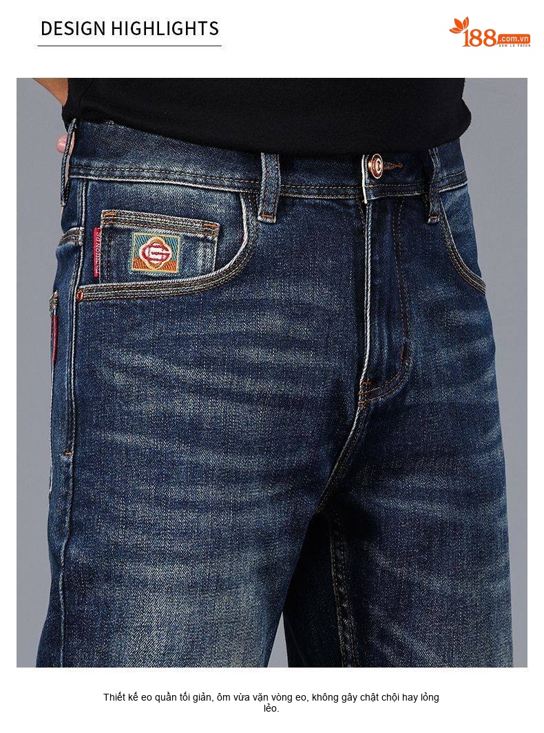 Quần Jeans Nam Ống Đứng Cao Cấp Dáng Ôm Vừa Vặn Màu Xanh Denim chi tiết 8