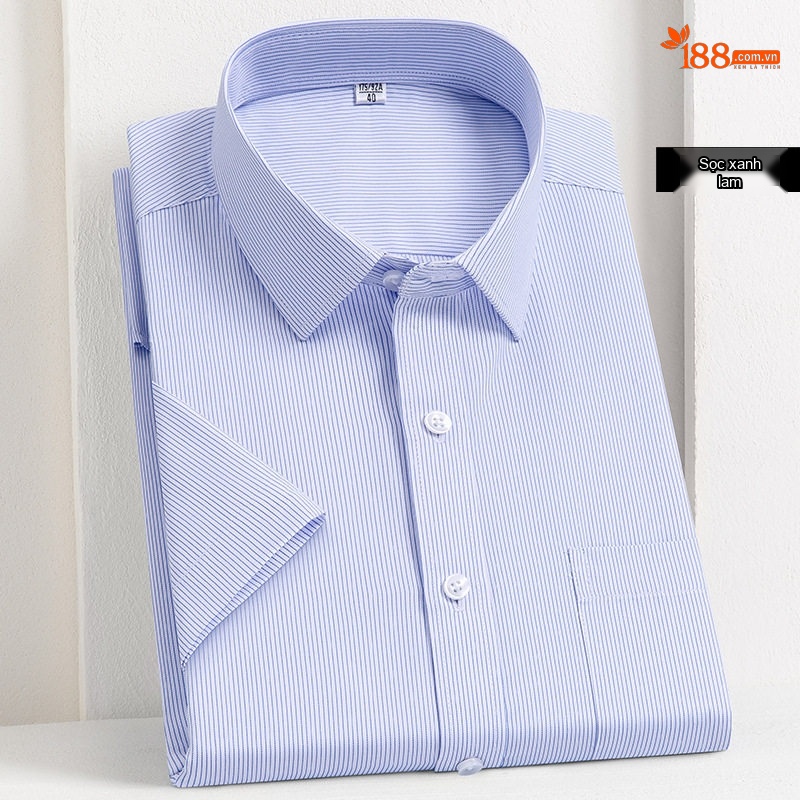 Áo Sơ Mi Nam Cotton Ngắn Tay Dáng Ôm Chống Nhăn Màu Trắng, Xanh Dương, Tím, Xám...