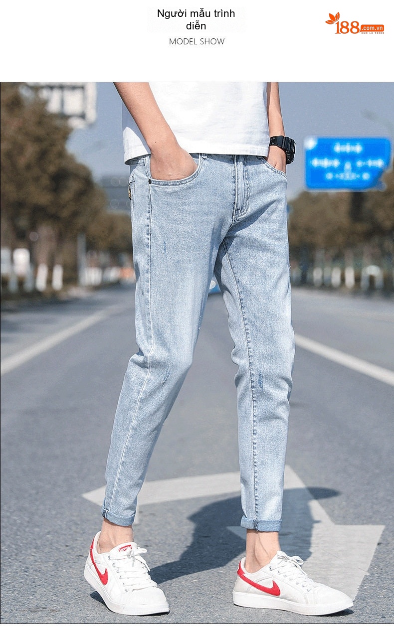 Quần Jean Nam Dáng Slim Fit Ống Lửng Phong Cách Casual Màu Xanh chi tiết 43