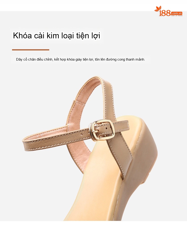 Dép Sandal Nữ Quai Ngang Da Bò Đế Cao 5cm - 6cm Màu Đen, Kem chi tiết 34