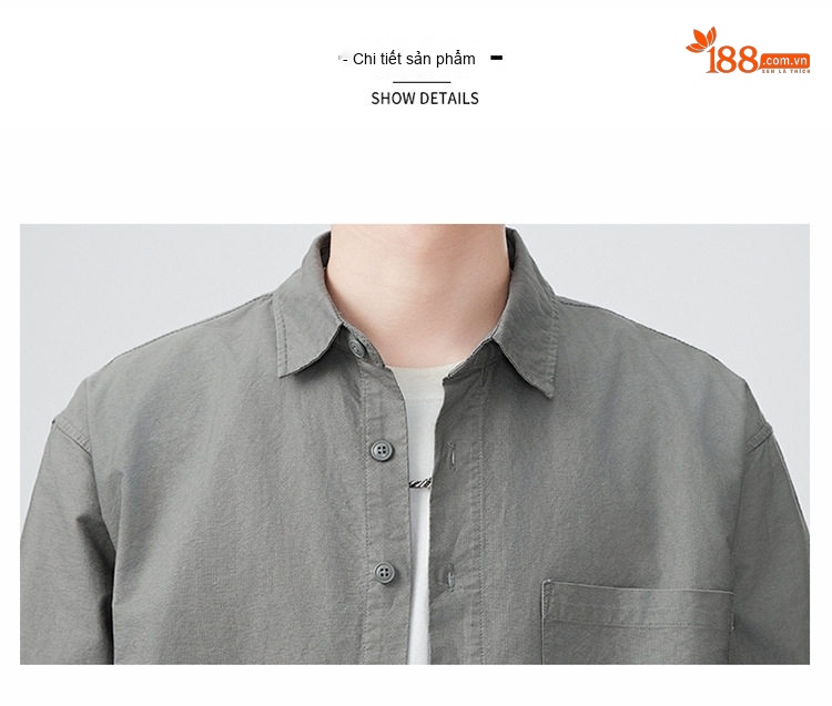 Áo Sơ Mi Nam Oxford Cotton Dáng Rộng Phong Cách Retro Màu Xám, Trắng, Nâu chi tiết 19