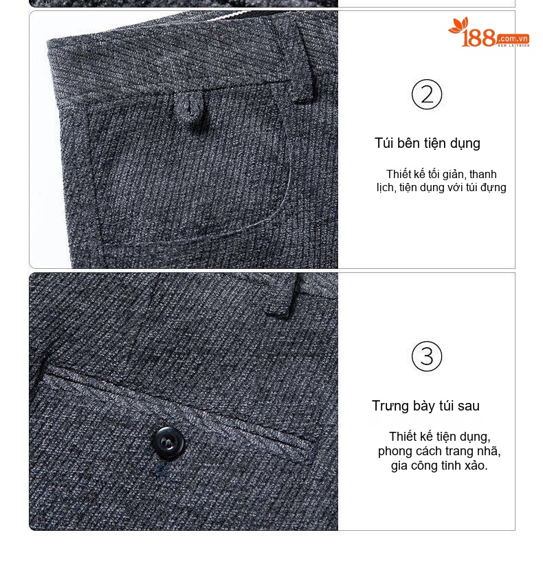 Quần Dài Nam Cotton Lông Cừu Co Giãn Dáng Ôm Vừa Màu Xám, Nâu, Đen chi tiết 7