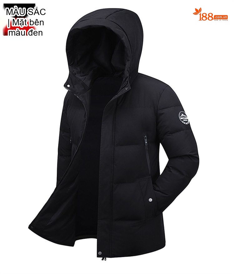 Áo Khoác Cotton Nam Dáng Dài Có Mũ Trùm Đầu Dày Dặn Giữ Ấm Phong Cách Thời Trang Màu Đen, Xanh Navy, Xanh Rêu chi tiết 18